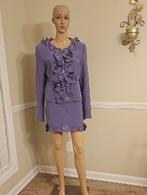 Fashion Nova Lavender Floral Appliqué Mini Skirt Set